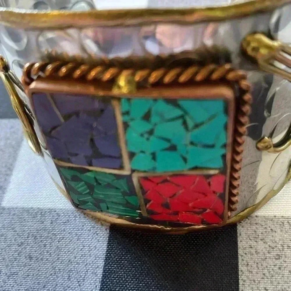 Mosaic Cuff Bracelet 7 1/8 " Around & Wooden Beaded Necklace 20 inches Long - Picture 5 of 10